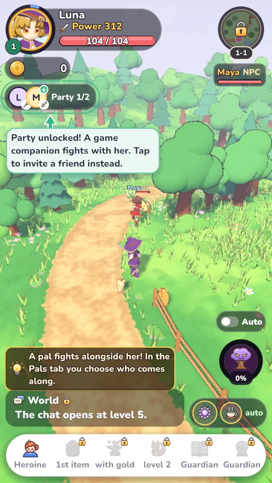 The game on a phone, with the companion joining the party